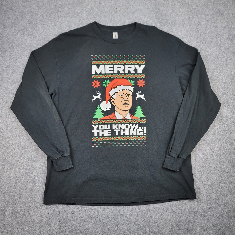 Gildan Joe Biden Merry You Know The Thing Holiday Long Sleeve Shirt Black XL